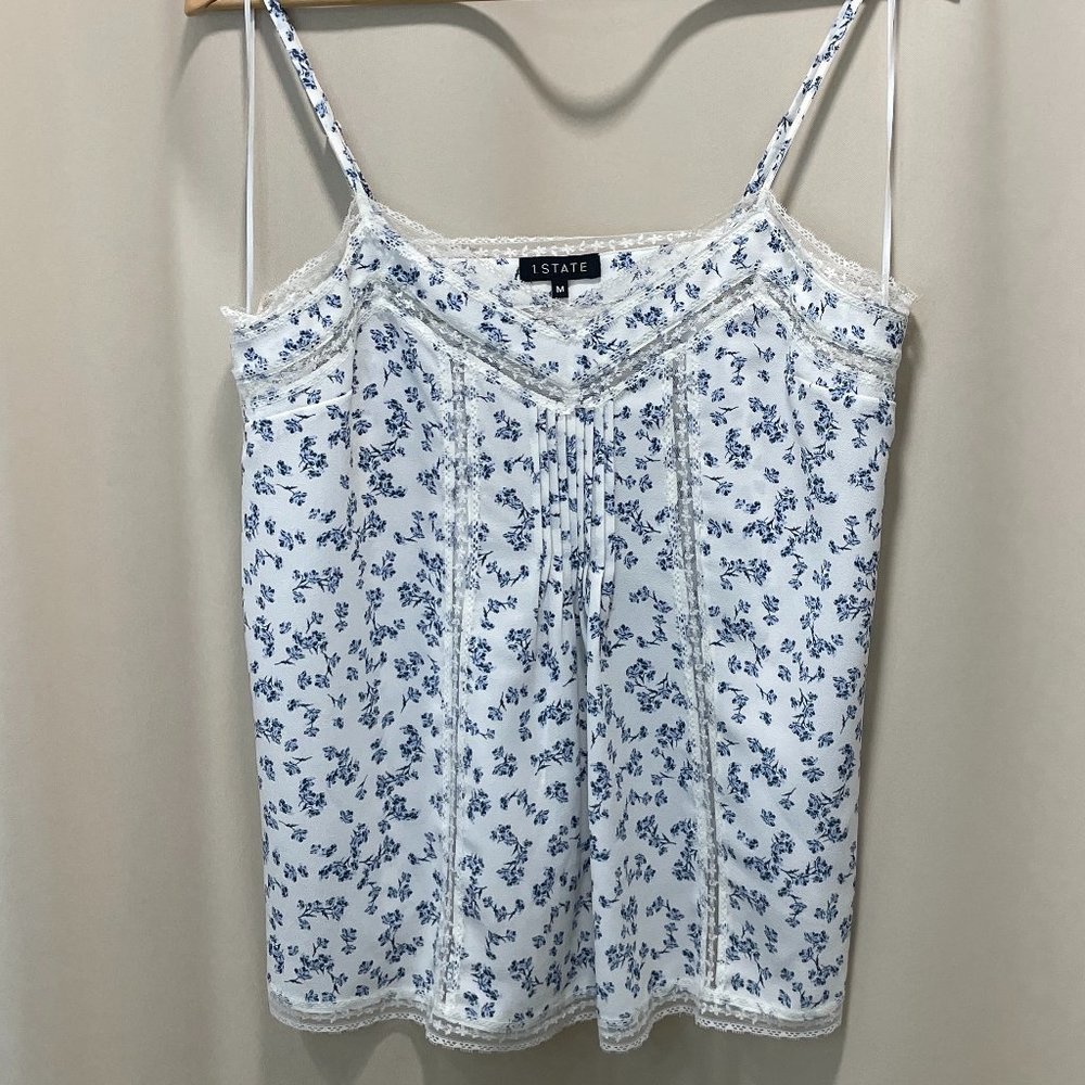 NWOT 1 State Lace Trim Cami - ivory/navy, M